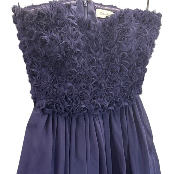 Calvin Klein Purple Floral Bodice Strapless Sheer Layer Mini Dress Women 0 - Picture 3 of 9